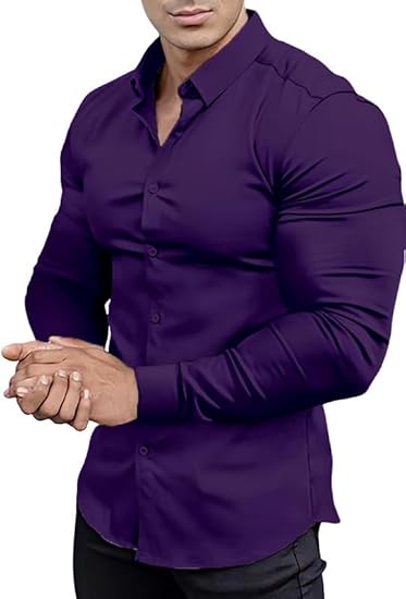 Lila Herrenhemd, langärmelig, Slim Fit, Baumwolle, elegant, Freizeitmode, Männerbekleidung.