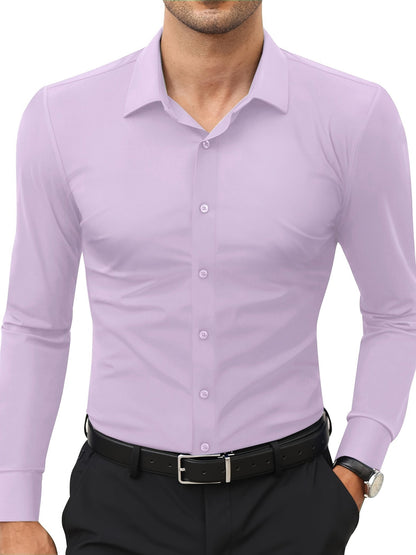 Lila Herrenhemd, langarm, Knopfleiste, klassischer Kragen, Business-Look, Baumwolle.