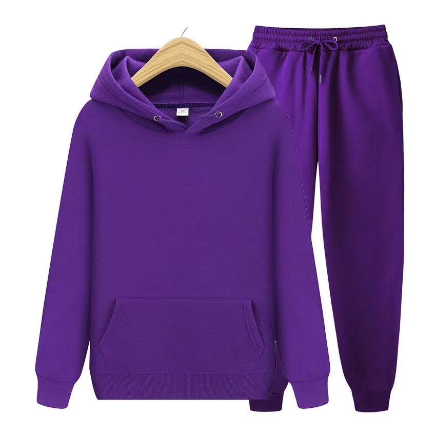 Lila Kapuzenpullover und Jogginghose Set, Unisex, Baumwolle, bequem, Freizeitkleidung.