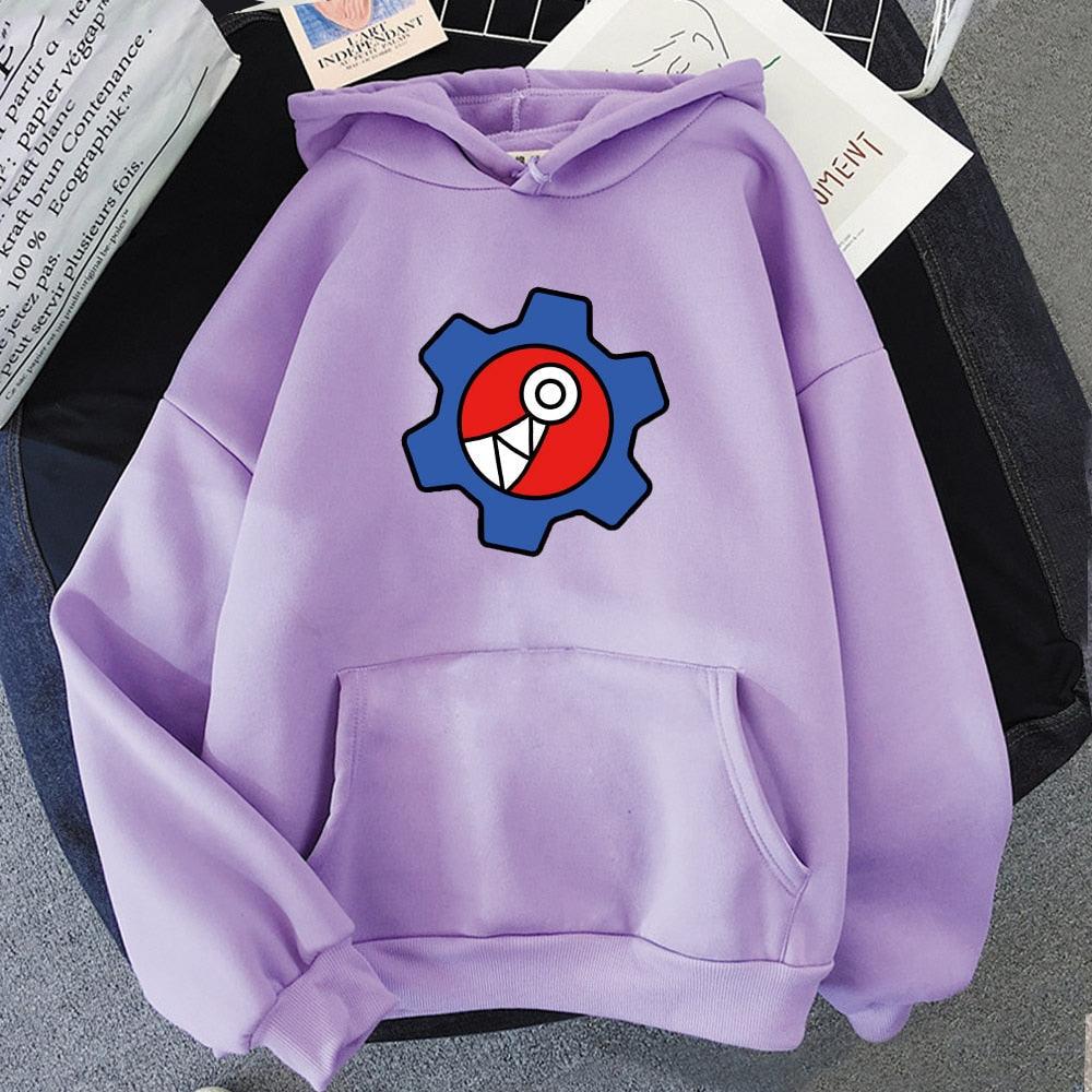 Lila Hoodie mit Zahnrad-Design, Baumwolle, Unisex, modisch, bequem, Freizeitkleidung.