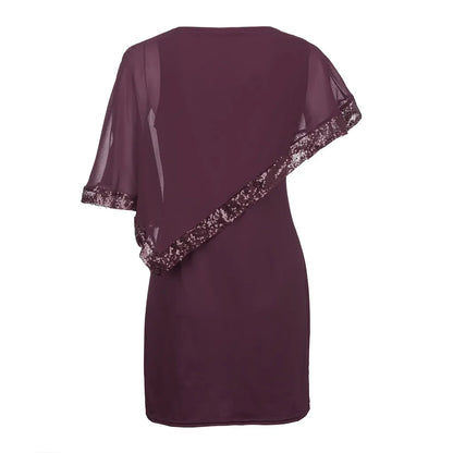 Lila Abendkleid mit Pailletten, asymmetrischer Schnitt, elegantes Design, Damenmode.