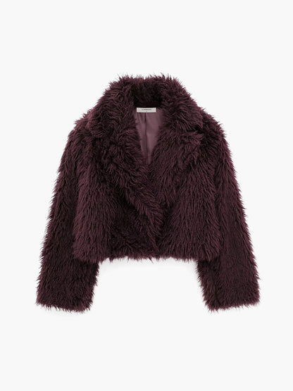 Damen Kunstpelzjacke, dunkelviolett, flauschig, modisch, Herbst-Winter, elegant, warm.