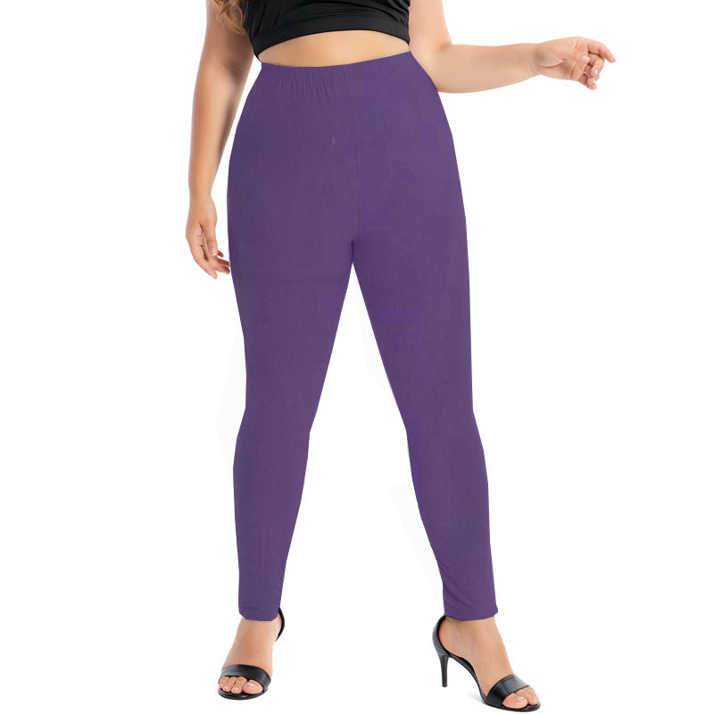 Frau in lila Leggings, hohe Taille, elastisch, modisch, bequem, Damenbekleidung.
