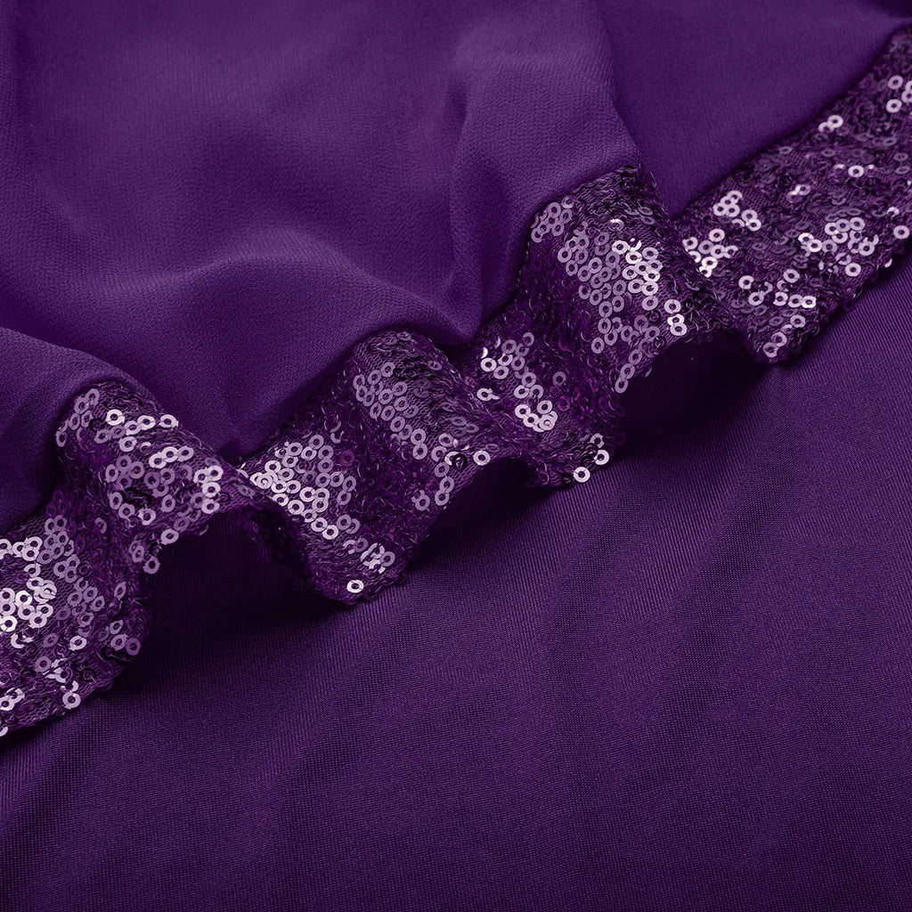 Lila Paillettenkleid Stoff, glänzend, elegant, Abendmode, festlich, hochwertig