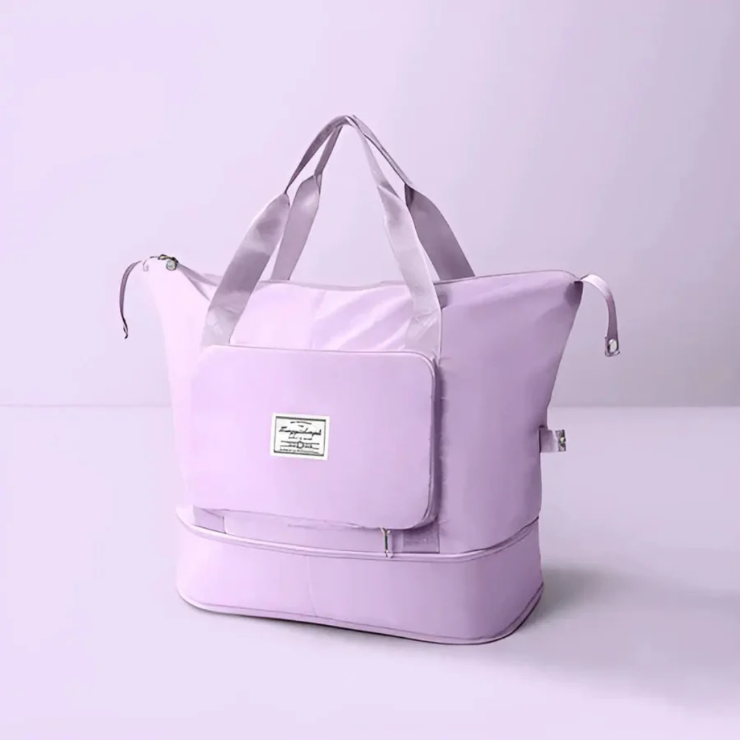 Lila Reisetasche aus Nylon mit Reißverschluss, groß, für Damen, stilvoll und praktisch.