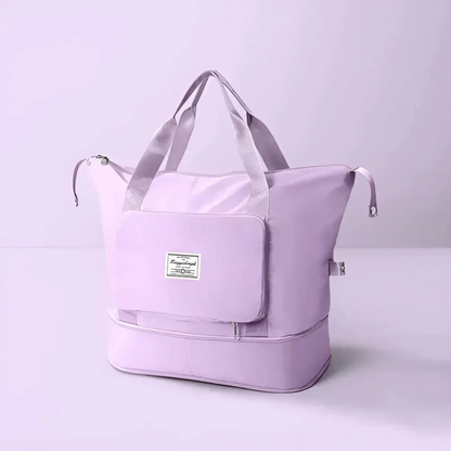 Lila Reisetasche aus Nylon mit Reißverschluss, groß, für Damen, stilvoll und praktisch.