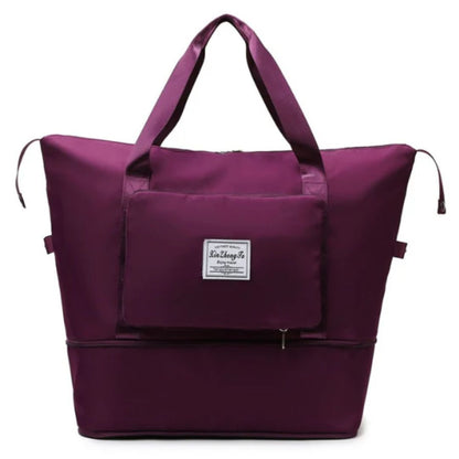 Lila Reisetasche aus Nylon mit Reißverschluss, große Kapazität, faltbar, für Reisen.