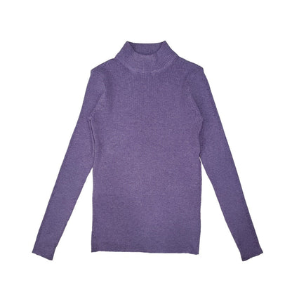 Lila Rollkragenpullover Damen, langärmelig, Strick, modisch, bequem, Herbstmode.
