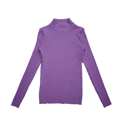 Lila Rollkragenpullover Damen, langärmelig, Strick, modisch, Herbstmode, bequem.
