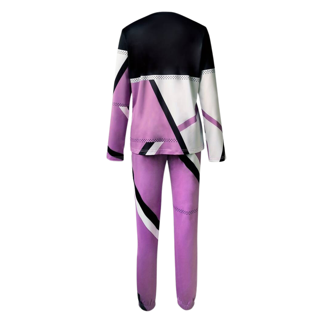 Lila und schwarz gestreifter Pyjama-Set für Damen, langärmelig, bequem, modisch.