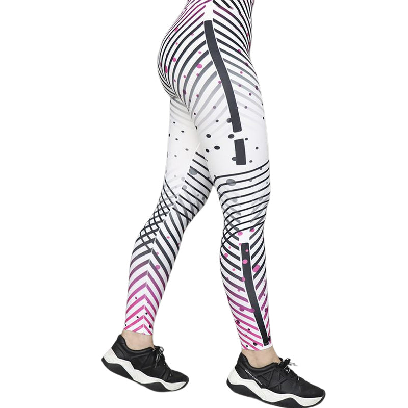 Damen-Leggings mit lila Streifenmuster, Sportbekleidung, elastisch, bequem, modisch