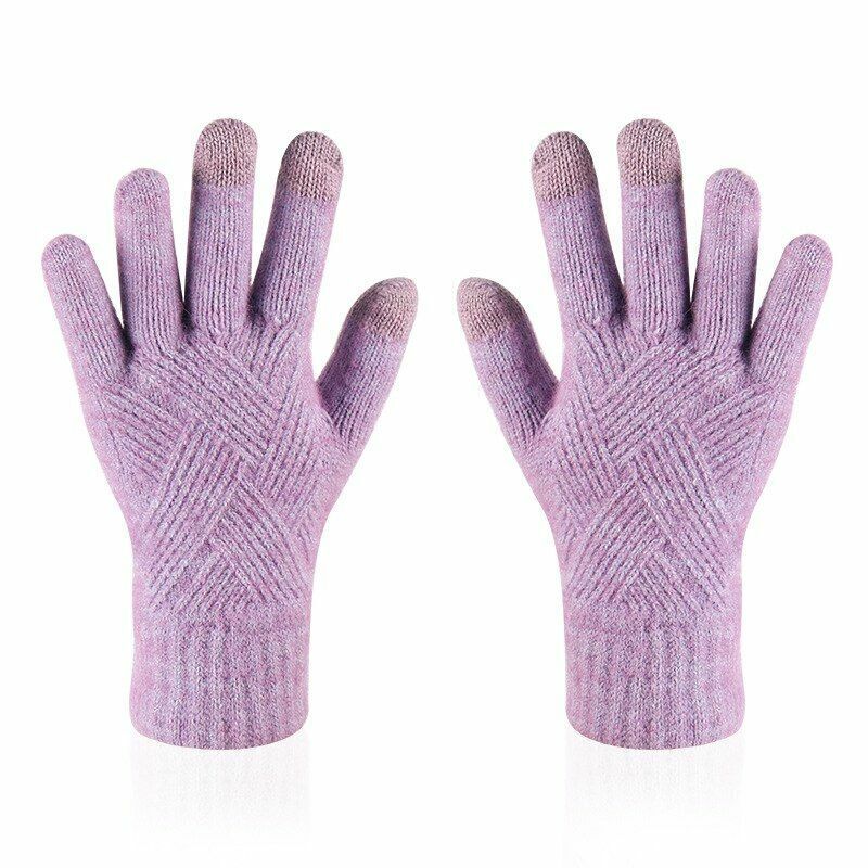 Lila Touchscreen-Handschuhe, gestrickt, warm, für Winter, Smartphone-kompatibel.