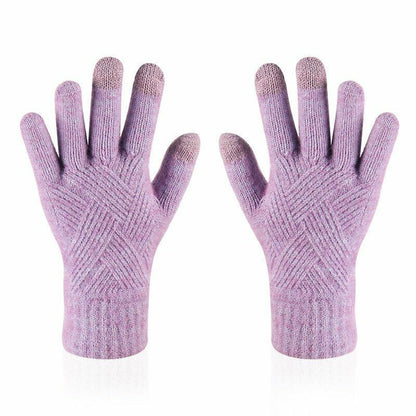 Lila Touchscreen-Handschuhe, gestrickt, warm, für Winter, Smartphone-kompatibel.