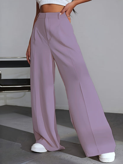 Lila weite Damenhose, hohe Taille, elegantes Design, modische Damenbekleidung, Büro-Outfit.