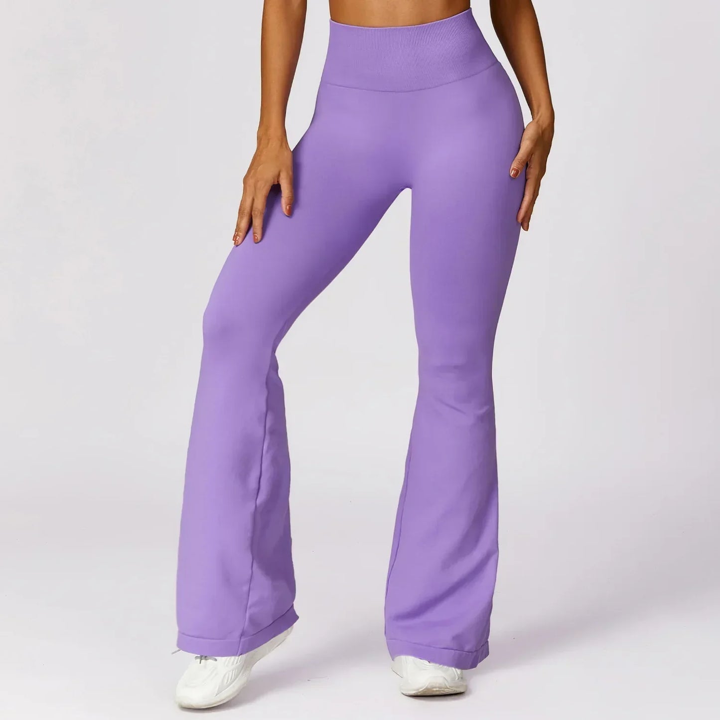 Lila Schlaghose Damen, hohe Taille, elastisch, bequem, modisch, Fitness, Yoga.