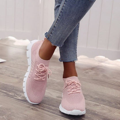 Damen Sneaker rosa, atmungsaktiv, Strickmaterial, Freizeitmode, bequeme Sportschuhe.