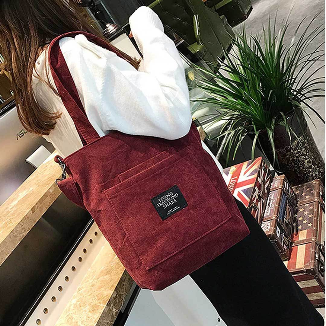 Rote Canvas-Umhängetasche, Damen, mit Aufdruck, modisch, lässig, robust, für Reisen und Alltag.