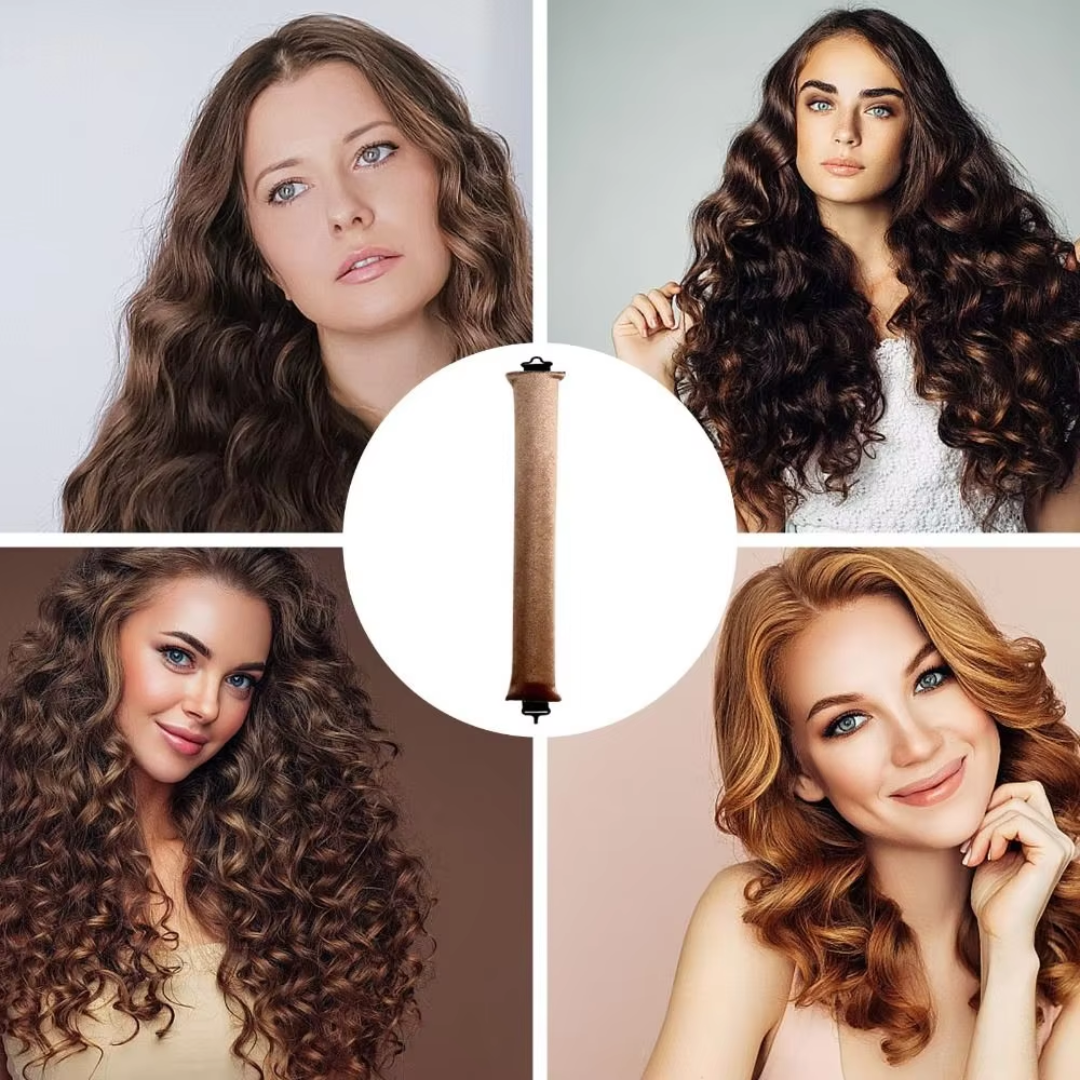 Lockenstab für voluminöse Locken, hitzefrei, braun, für lange Haare, Styling-Tool.