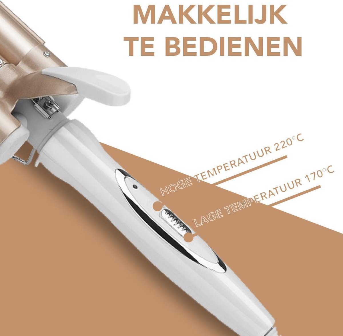 Weißer Lockenstab mit Temperaturanzeige, einfach zu bedienen, Haarstyling-Tool.
