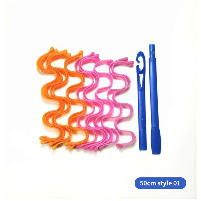 Orange und pinke Lockenwickler mit blauem Haken, 50 cm, Haarstyling-Set.