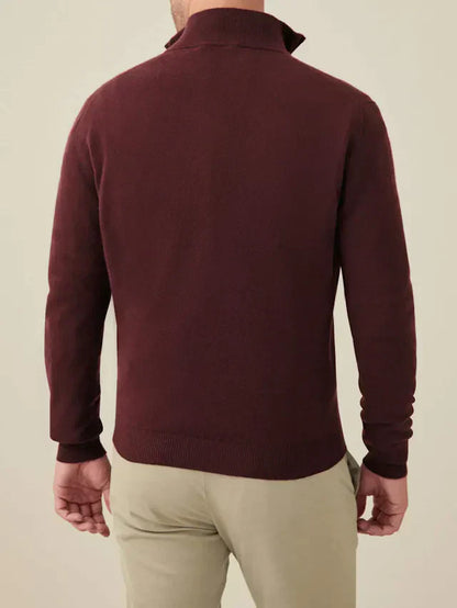 Lava-roter Kaschmir-Cardigan mit Reißverschluss, Herrenmode, aus Italien, Rückansicht.