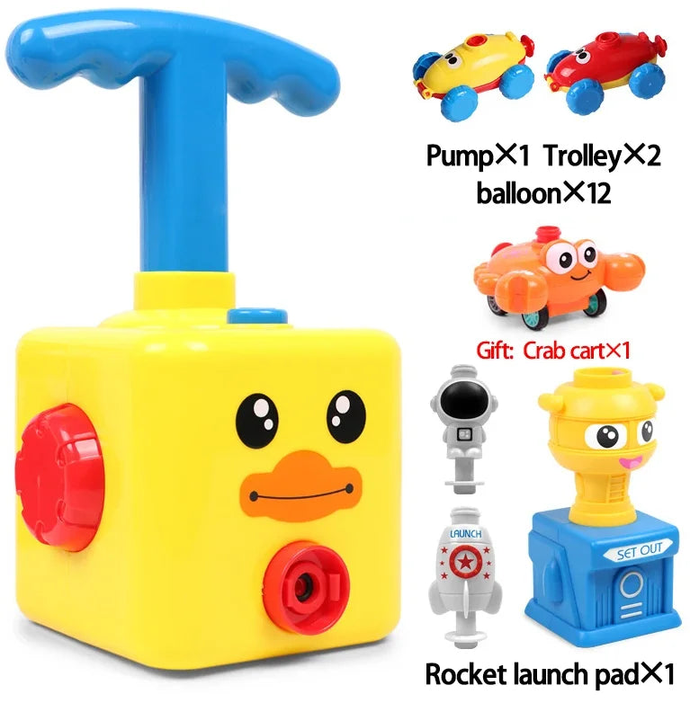 Gelbes Luftballon-Auto-Spielzeug mit Pumpe, Entenmotiv, Kinder, Geschenk, Set mit Zubehör.