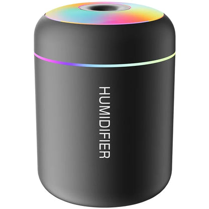 Schwarzer Luftbefeuchter mit LED-Licht, zylindrisch, modern, für Raumklima, Aromatherapie.