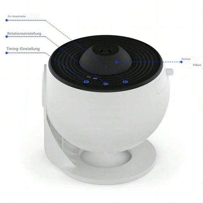 Weiße Aromatherapie-Lampe mit Rotations- und Timing-Einstellungen, modernes Design.