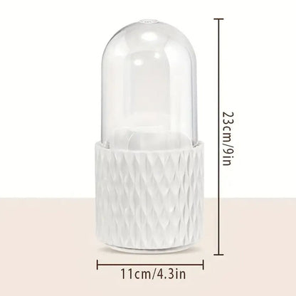 Weißer Luftbefeuchter mit transparentem Deckel, 23 cm hoch, modernes Design.