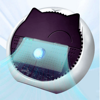 Luftreiniger mit Katzenohr-Design, weiß und schwarz, HEPA-Filter, kompakt, modern.