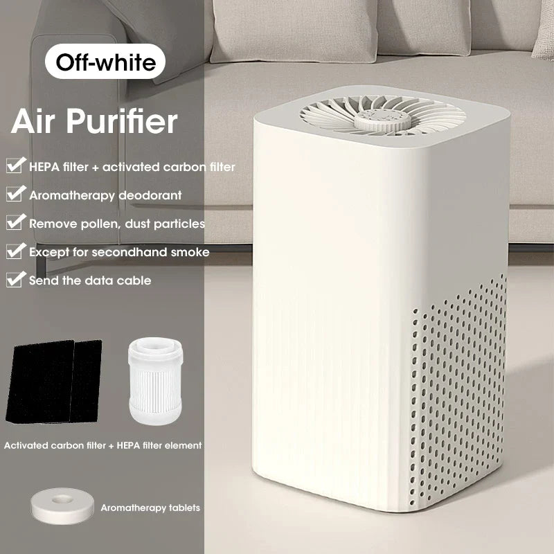 Off-White Luftreiniger mit HEPA-Filter, Aktivkohlefilter, Aromatherapie, Staubentfernung.