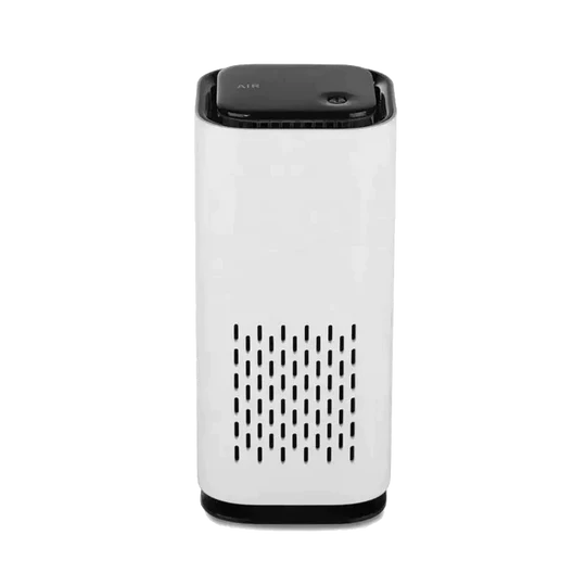Weißer Luftreiniger, rechteckig, HEPA-Filter, modernes Design, für saubere Raumluft.