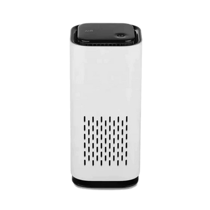 Weißer Luftreiniger, rechteckig, HEPA-Filter, modernes Design, für saubere Raumluft.