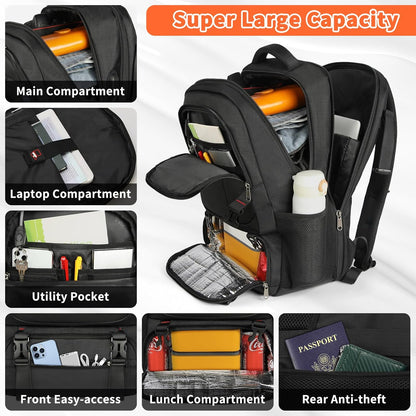 Extra stor rese-ryggsäck för lunch och laptop med USB-laddningsport