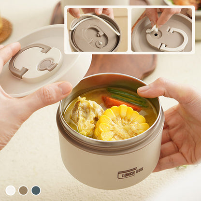 Isolier-Lunchbox aus Edelstahl, beige, mit Deckel, ideal für warme Speisen unterwegs.