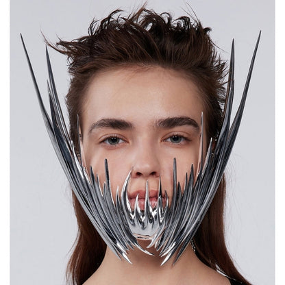Silberne Cyberpunk-Maske, futuristisches Design, unisex, extravagant, Gesichtsschmuck.
