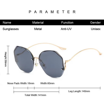 Luxus-Sonnenbrille, Metall, Anti-UV, Unisex, blau getönte Gläser, goldene Bügel.