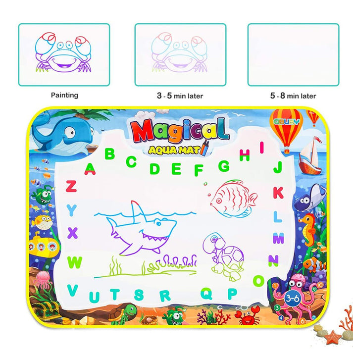 Bunte magische Aqua-Zeichenmatte für Kinder, Buchstaben und Tiere, wiederverwendbar.