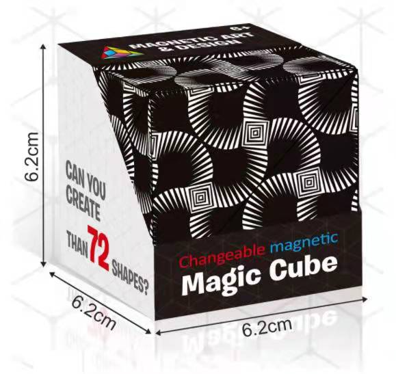 Schwarzer magnetischer Zauberwürfel, 6,2 cm, geometrische Muster, Puzzle-Spielzeug.