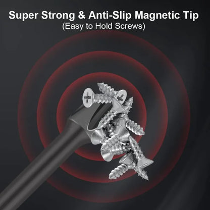 Schraubendreher mit superstarker, rutschfester Magnetspitze, hält Schrauben sicher.
