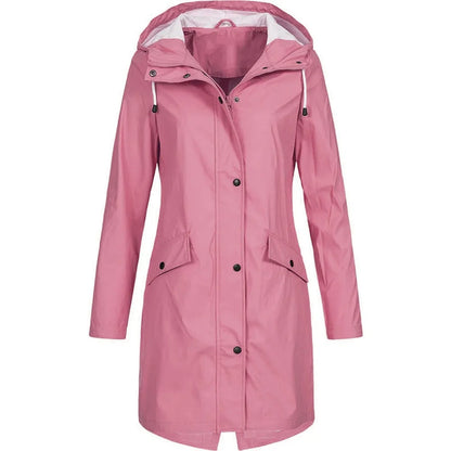 Rosa Damen-Regenmantel mit Kapuze, wasserdicht, modisch, Outdoor-Bekleidung.