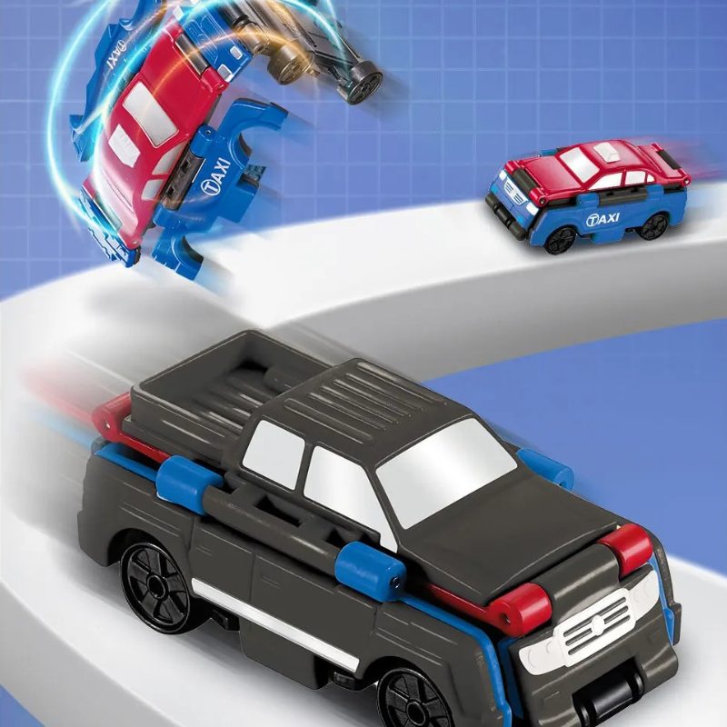 Spielzeugauto-Set, rot-blau, Kunststoff, Rennstrecke, Kinder, Geschenk, interaktiv, robust.