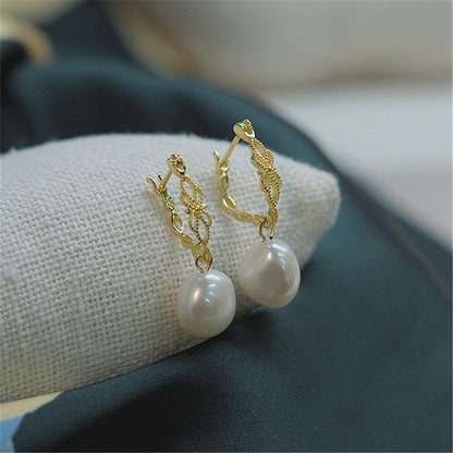 Goldene Barockperlen-Ohrringe, natürliche Flammenball-Perlen, 925 Silber, Damen-Schmuck.