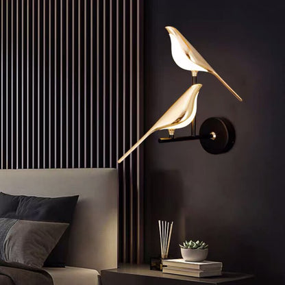 Goldene Vogel-Design LED-Wandlampe, modern, Wohnzimmer, Schlafzimmer, dekorative Beleuchtung.
