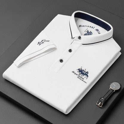 Weiße Herren-Poloshirt mit Stickerei, Baumwolle, elegantes Design, Knopfleiste, Malestique.