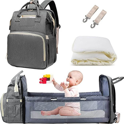 Konvertibel skötväska/ryggsäck med hopfällbar babysäng – vattentät multifackdesign