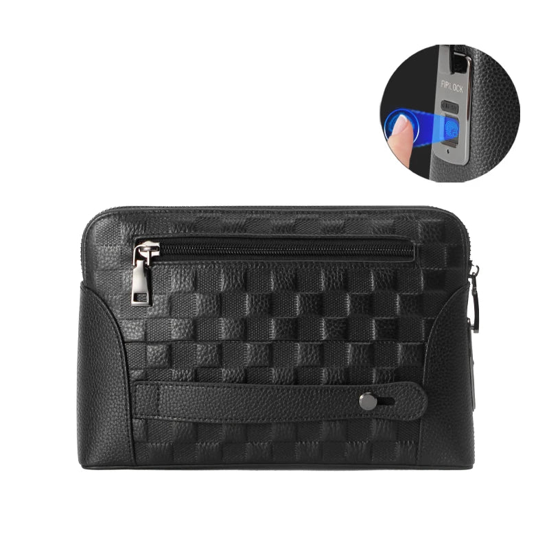 Herrarnas läderhandväska med fingeravtryckslås – stöldsäker clutch och plånbok