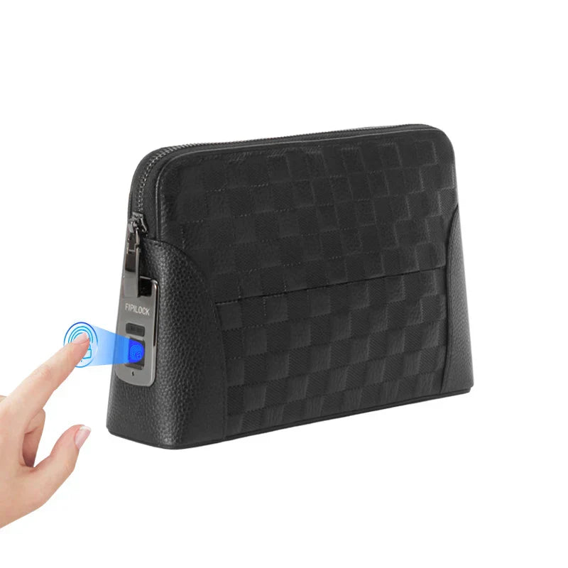 Herrarnas läderhandväska med fingeravtryckslås – stöldsäker clutch och plånbok