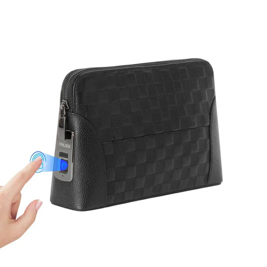 Herrarnas läderhandväska med fingeravtryckslås – stöldsäker clutch och plånbok