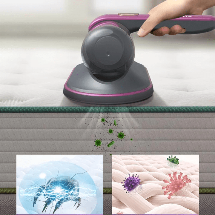 Handstaubsauger für Matratzenreinigung, lila, entfernt Milben und Allergene, hygienisch.